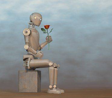 Robot observando una rosa
