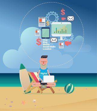 e-commerce digital nomads concept in flat design vector illustration