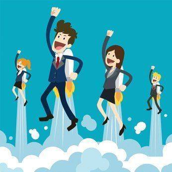 Startup Business. Businessman on a rocket. Flat design business concept illustration.