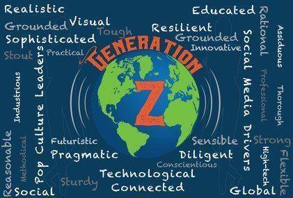Generation Z word cloud with a globe